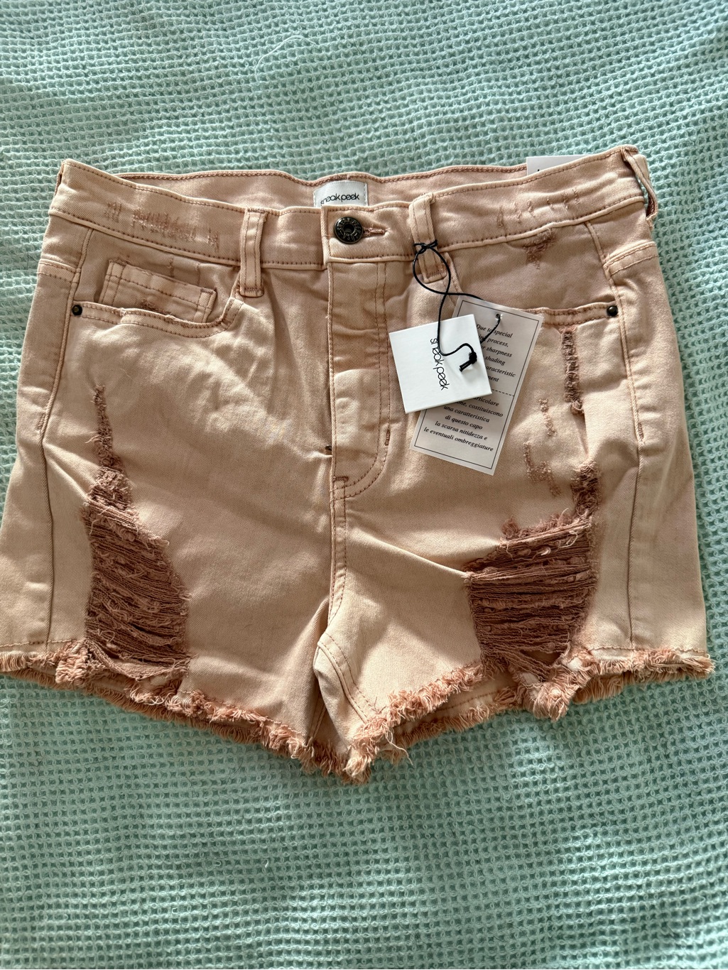 Sneak Peek Blush Pink Distressed Denim Shorts